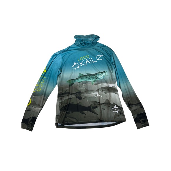 Loco Skaile Other - Loco Skaile Mens Performance Fishing Hoodie Teal Snook Fish Graphic Size L